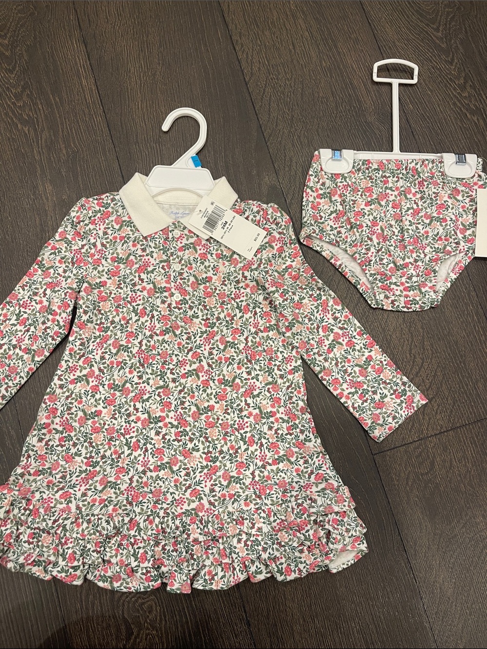 Polo by Ralph Lauren Pink & Green Floral Long-Sleeve Polo Dress with Bloom Print